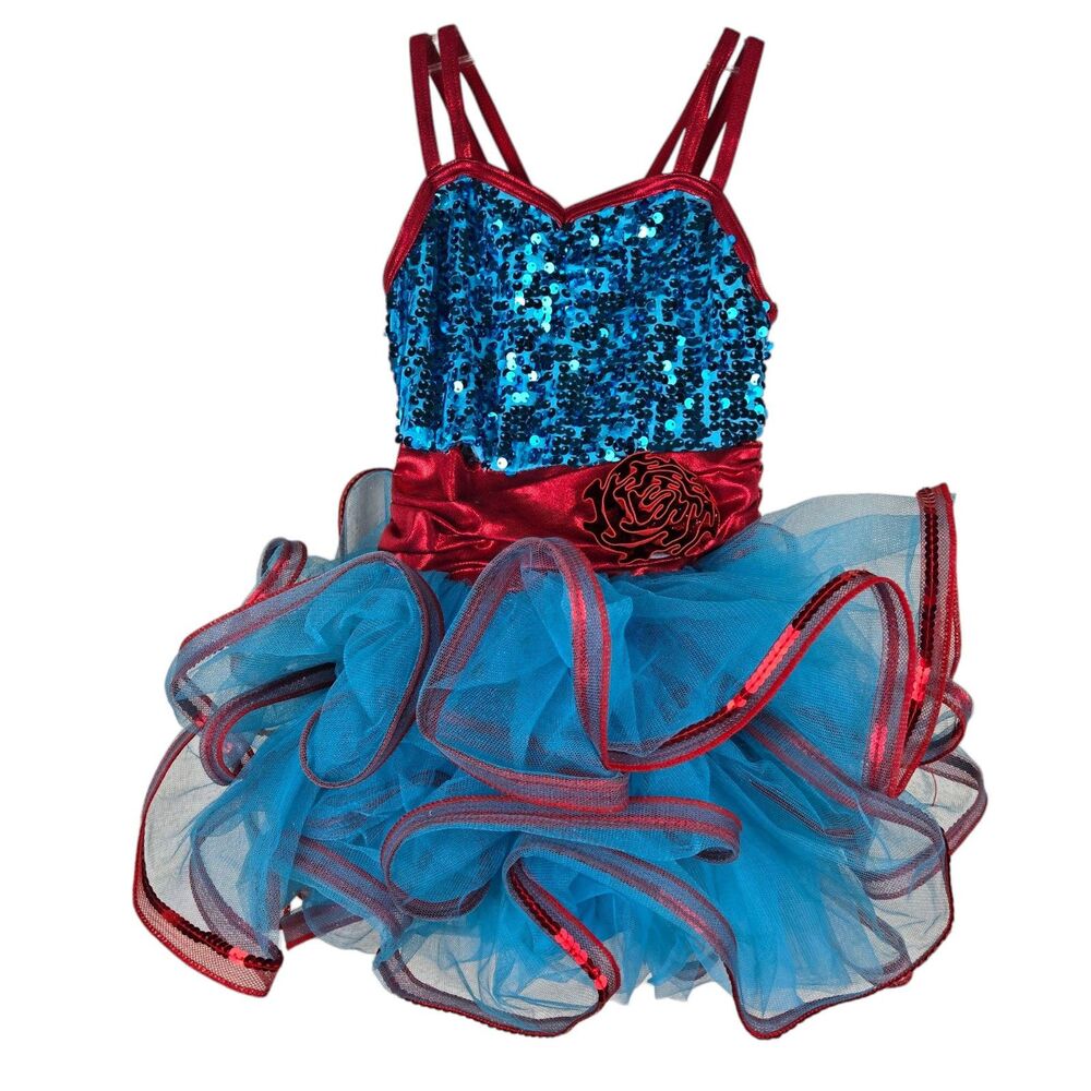 Weissman Vacation 10456 SC Small Childs Dance Dress Costume Blue Red Sequin